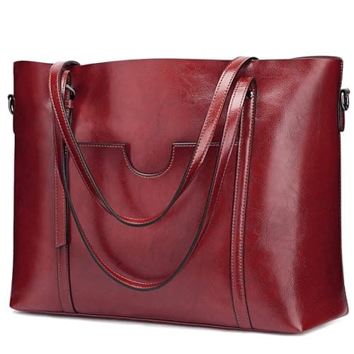 Image of S-ZONE Women's Vintage 3-Way Genuine Leather Tote Shoulder Bag Handbag Fashion Handbag Messenger Bag (Wine red)(Size:L)