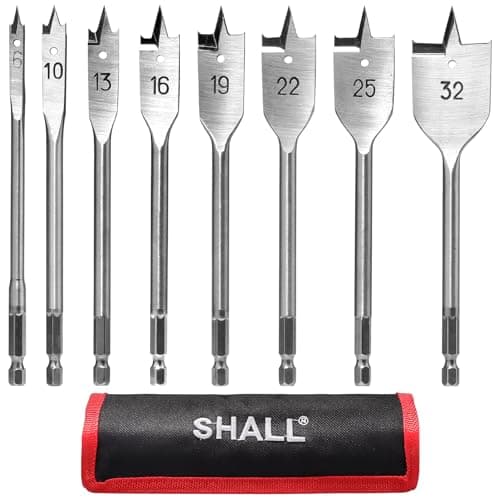 Image of SHALL 8-Piece Wood Spade Drill Bits Set, 1/4 Inch Quick Change Hex Shank, Ø 6-32 mm, Flat Wood Drill Bit, Storage Pouch Included