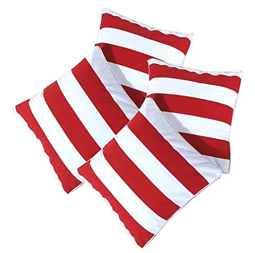 Image of Belle Home Set of 4 Cushion Cover 18 x 18 (45 x 45 cm) Red & White Stripe with Invisible Zipper Cotton Linen Square Pillowcases- Beautiful Design for Living Room, Sofa, Bedroom, Office, Couch