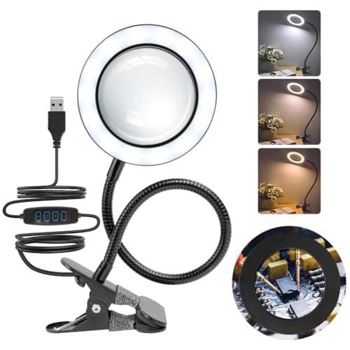 Image of URAQT Magnifying Glass with Light 3X Magnifying Lamp,56 LEDs Magnifying Glasses for Hobbies,3 Color-10 Brightness LED Desk Lamp Magnifier,Dimmable USB Clip Lamp for Reading Magnifier Craft Work
