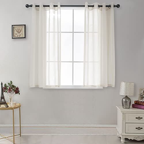 Image of CUCRAF Net Curtains for Windows - Eyelet Voile Sheer Linen for Living Room & Bedroom, 54 Drop Pair, Wrinkle Resistant Solid Colour, Easy to Clean and Machine Washable