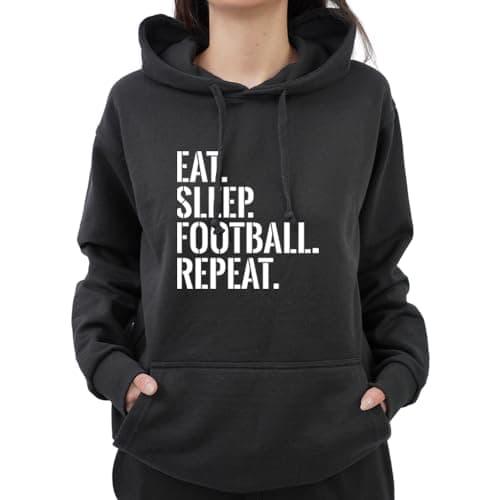 Image of Graphic Impact Eat Sleep Football Repeat - Humorous Hoodie jumper sweatshirt hoody - Customized hooded sweater for Adults and Children, Unisex, Men, Women, Kids(XL,Black)