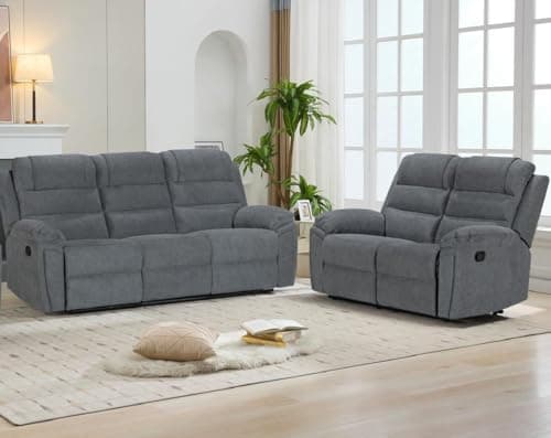 Image of Venice Fabric Manual Recliner 3+2 Sofa Set – Grey Fabric 3 Seater and 2 Seater Living Room Sofa Set - 3+2 Seater Manual Recliner Sofa (3+2 Seater)