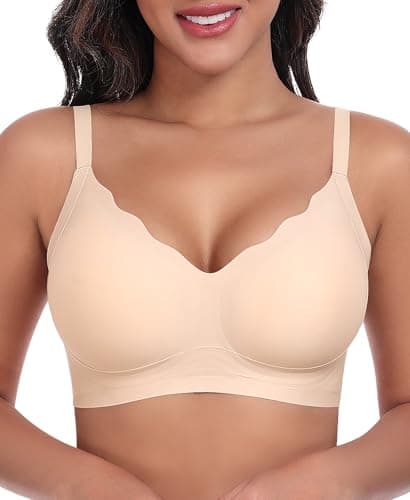 Image of Ganado Wireless Bras for Women Seamless Non Wired Push Up Bra Comfort Soft T Shirt Bralettes for Women Ladies Padded Bras Support Bra for Large Breasts with Extra Extender (Nude,M)