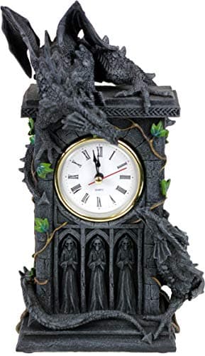 Image of Nemesis Now Duelling Dragons Clock 26cm, Polyresin, Grey