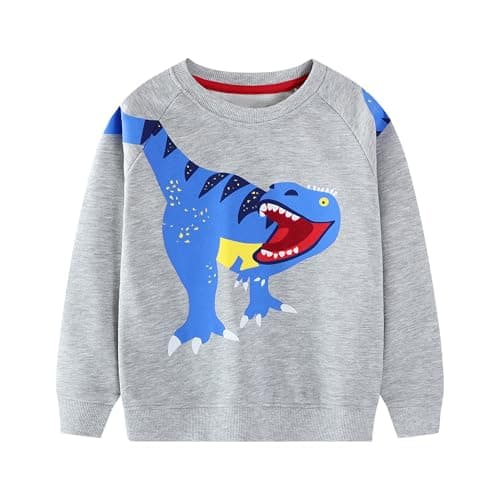 Image of Baogaier Little Boys Sweatshirt Cotton Dinosaur Jumper Long Sleeve T-Shirt Crew-Neck Grey Animal Print Pullover Winter Fall Sports Tops Kids Clothes Age 3-4 Years,4T