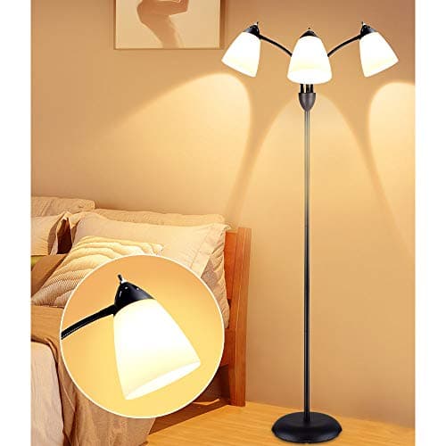 Image of Depuley 3-Light Floor Lamp, Modern LED Standing Floor Lights with E27 Bulbs Base, Adjustable Reading Light for Bedroom, Living Room, Library, Office, Matt Black(Bulb Not Include)