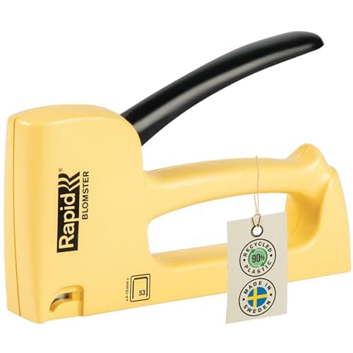 Image of Rapid R53 Staple Gun Blomster Yellow - Casing Crafted With 90% Recycled Plastics, Made in Sweden, Upholstery Staple Gun With All-steel Wear Parts Inside, For No.53 Staples 4-10mm