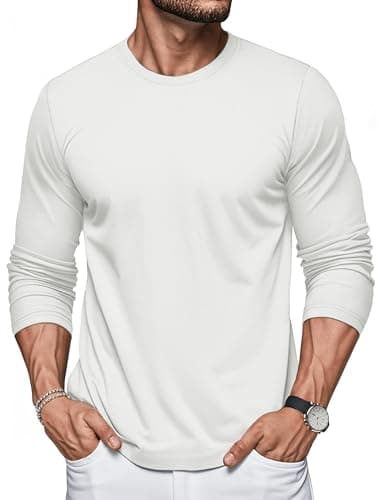 Image of MAGCOMSEN Men's Long Sleeve T-Shirt Cotton Breathable T-Shirts Crew Neck Moisture Wicking Casual Tops,White,M