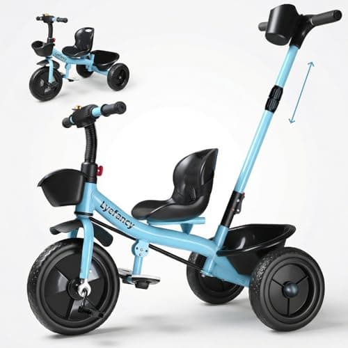 Image of Lyefancy 2 in 1 Kids Trike with Parent Handle for 1-4 Years, Kids Tricycle with Baskets and Removable Pedal, Adjustable Seat Toddler Tricycle, 3 Wheel Bike Gifts for Boys Girls Ride-On Toys(Blue)