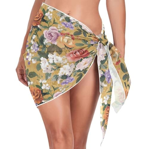 Image of SyXIOP Yellow Vintage Rose Cobertores para Trajes De Bano Long Cover Ups for Swimwear Cute Ladies Bathing Suit for Swim Bikini Bottom Large Playa para Mujeres