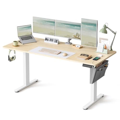 Image of VASAGLE Electric Standing Desk, Height Adjustable Desk, 160 x 70 cm, Continuous Adjustment, Spliced Tabletop, 4 Memory Heights, Golden Oak LSD136YA02