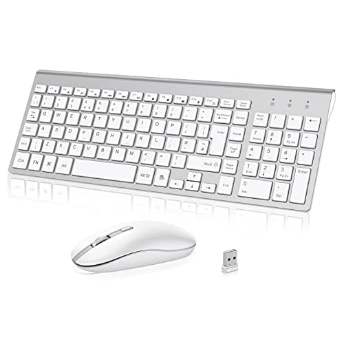 Image of Wireless Keyboard Mouse Combo, cimetech 2.4G Ultra-Thin Keyboard and Mouse Set with Sleek Ergonomic Silent Design & Stable Connection for Windows PC Laptop Computer (QWERTY UK Layout, Silver White)