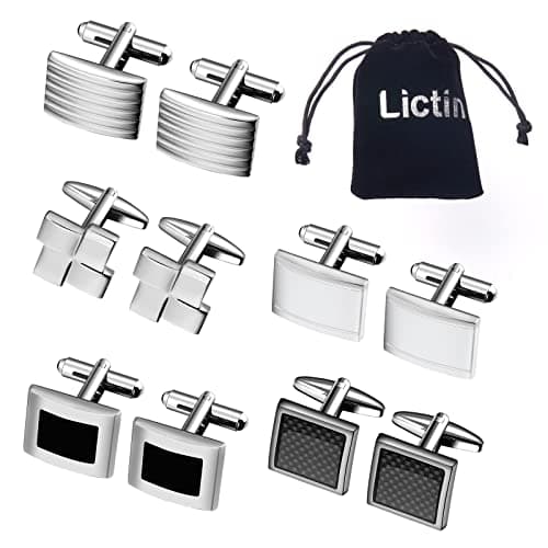 Image of Lictin Men's Cufflinks Cuff Links for Men, Stainless Steel Tuxedo Shirt Cuff Links Set, Men’s Jewelry or Accessories for Business, Wedding, 5 Pairs