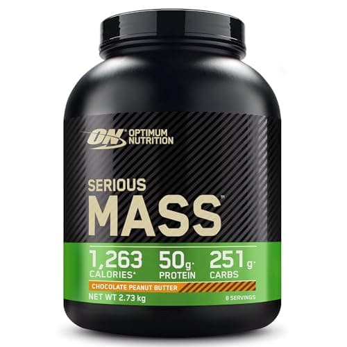 Image of Optimum Nutrition Serious Mass Protein Powder High Calorie Mass Gainer with Vitamins, Creatine and Glutamine, Chocolate Peanut Butter, 8 Servings, 2.73 kg, Packaging May Vary