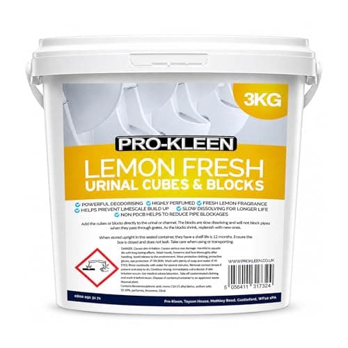 Image of Pro-Kleen Lemon Urinal Blocks 3KG, Non PDCB Slow Dissolving Channel Cubes, 30 Day Odour Control for Commercial Washrooms.