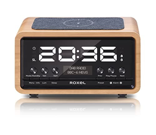 Image of Roxel Nod Bedside Radio, DAB/DAB+ & FM Radio, Alarm Clock, Wireless Phone Charging, Large Digit Display, Dual Bedside Alarm Clock with Wireless Streaming (Oak)