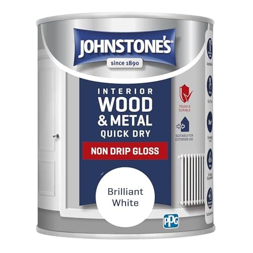 Image of Johnstone’s - Quick Dry & Non Drip Gloss Paint for Wood & Metal - Brilliant White | Interior & Exterior | Low Odour, Water-Based Formula, Dry in 1-2 Hours | 10m2 Coverage per Litre | 750ml
