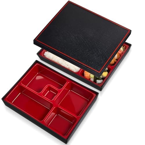 Image of Teenyyou 2 Pcs Japanese Lunch Box Divided Bento Box with Greaseproof Adult Japanese Bento Lunch Container Gift for Christmas Sushi Home Restaurant (5 Compartments)