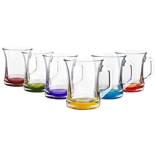 Image of 6x Multicolour Base 225ml Zen+ Glass Coffee Mugs - Tea Latte Cappuccino Hot Chocolate Drink Drinking Glasses Cups Set - By LAV
