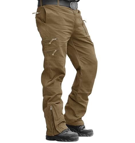 Image of MAGCOMSEN Combat Trousers for Men Work Cargo Trouser Summer Outdoor Hunting Pants Mens Multi Pockets Hiking Trousers Cotton Military Trousers Zip Off,Brown,36