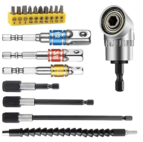 Image of Flexible Drill Bit Extension kits,Include 11.8 inch Bendable flexible extension Bit, 10Pcs Screwdriver Bit Set, 105° Right Angle Drill, 3pcs Universal Socket Adapter Set and 3pcs Drill Bit Holder