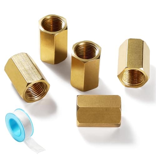 Image of Lyeteung 5 PCS G1/8 Brass Sleeve, Female Thread Fitting Brass Fittings, Straight Hex Nipple Coupler, with Plumbers Tape, for Pipe Connection