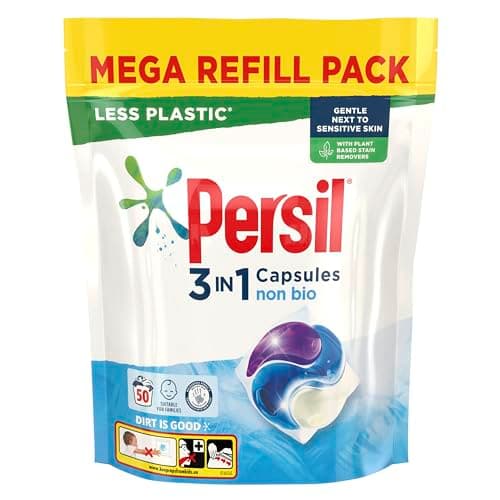 Image of Persil 3 in 1 Non Bio Laundry Washing Capsules removes stains first time for washing that's gentle next to sensitive skin 1.350 kg (50 washes)