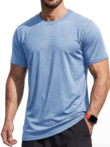 Image of MAGCOMSEN Men's T Shirt Running Short Sleeve T-Shirt Training Quick Drying Moisture Wicking Sports Heather Grey Tops Light Blue, S