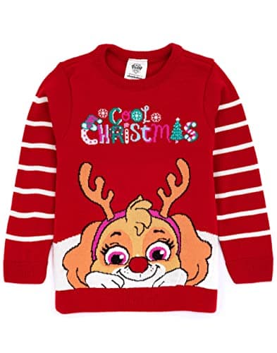 Image of Paw Patrol Christmas Jumper Kids | Girls Boys Skye Rudolph Reindeer Festive Red Knitted Sweater | Xmas Gifts for Him Her 5-6 Years