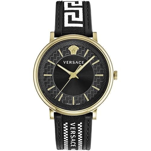 Image of Versace Men's Analog Quartz Watch with Leather Strap VE5A01921, Black, Fashion