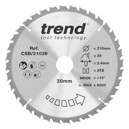 Image of Trend Wood Circular Saw Blade, 210mm Diameter, 30mm Bore, 36 Teeth, 2.4mm Kerf, +15° Hook, TCT, Medium Finish, CSB/21036