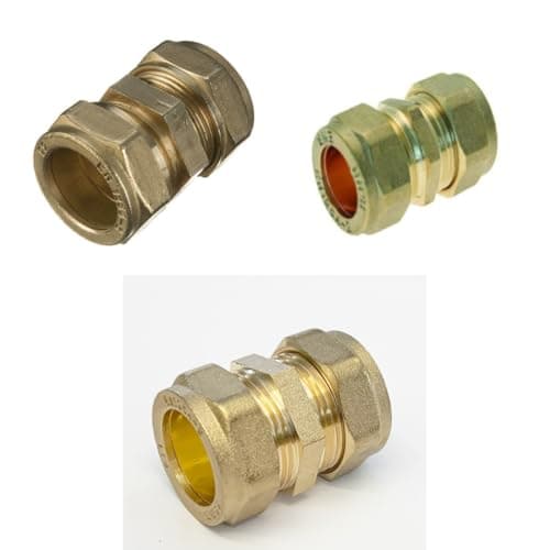 Image of AIGHER Compression Straight Coupling, 28mm, Pack of 3, WRAS Approved, Brass