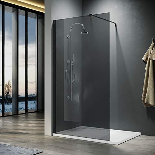 Image of ELEGANT Walk in Shower Enclosure 8mm Dark Grey Easy Clean Safety Glass Shower Cubicles Wet Room Shower Screen Bath Screen 900mm