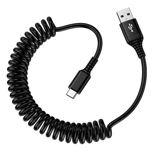 Image of Coiled Cable USB C,USB A to USB C Phone Charger Cable Fast Charging,Android Car Type C Spring Data Lead for Samsung Galaxy S26 S25 S24 S23 S22 S21 S20 A55 A54 A17 A16,iPhone 17 16 15 Pro,Google Pixel