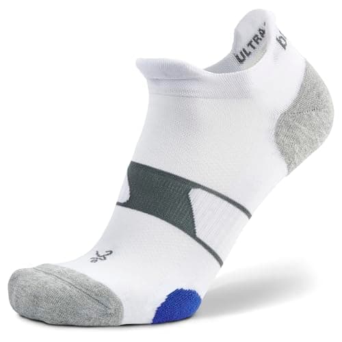 Image of Balega Ultraglide Cushioned Performance No Show Athletic Running Socks for Men and Women (1 Pair) - Ergonomic Fit, Moisture-Wicking, Breathable, Seamless Toe, White/Grey, Medium (UK Size 7-9)