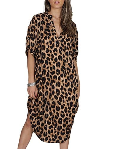 Image of Bsubseach Leopard Kaftan Dresses for Women Plus Size Swimsuit Cover Ups Casual Caftan Dress Beach Coverup