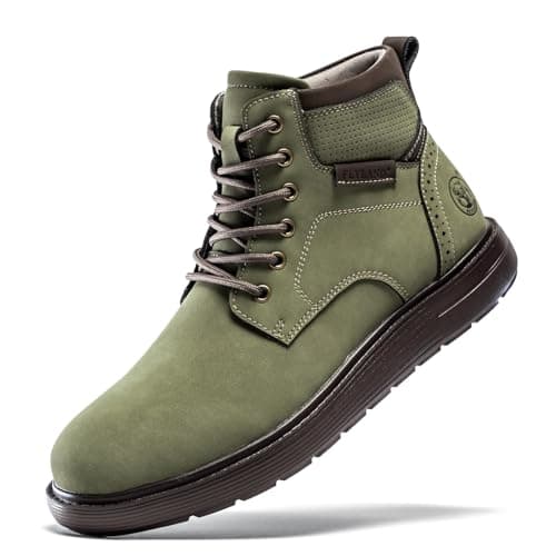 Image of FLYLAND Men's Fashion Slip On Chukka Boots Lace Up Leather Ankle Handmade Boot Lightweight Non-Slip Sneaker Shoes, Amy Green, 6 UK