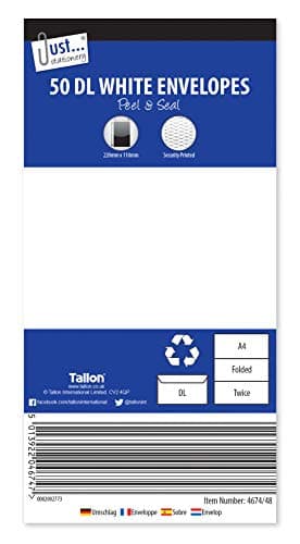 Image of Tallon Just Stationery DL Peel & Seal Envelopes - White (Pack of 50), 4674