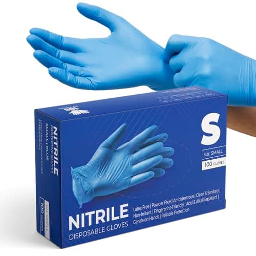 Image of eatasty Disposable Gloves, Pack of 100, Blue Nitrile Gloves, Powder-Free, Latex-Free, Strong with Textured Grip, Multipurpose for Food Handling, Cleaning, Automotive & DIY