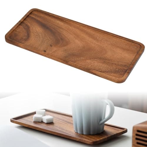 Image of KITERI Wood Serving Tray Small Wood Serving Platter Rectangle Solid Wood Serving Tray Tea Serving Plate Walnut Tray Tea Tray for Display Fruit Snacks Appetizer Sushi Food Decor (25x12CM)