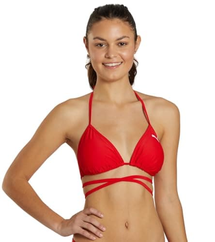 Image of PUMA Women's Wrap Around Tie Triangle Bikini Top Swimwear, For All Time Red, Medium