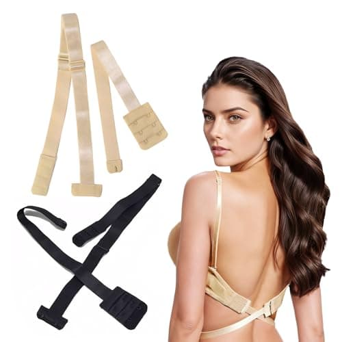 Image of UICCVOKK 2 Pairs of Low Back Bra Converters, Low Back Adjustable Women's Bra Extenders Backless Bra Extenders, 2 Hook & Loop Closures 2 Colours of Elastic Bra Straps for Backless Dresses Nude Black