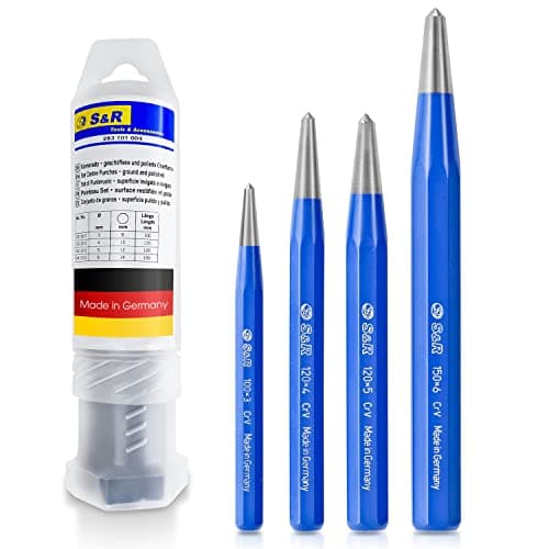 Image of S&R Centre Punch Set – 4-Piece, 3, 4, 5, 6 mm, CRV Steel, Impact Resistant, Made in Germany