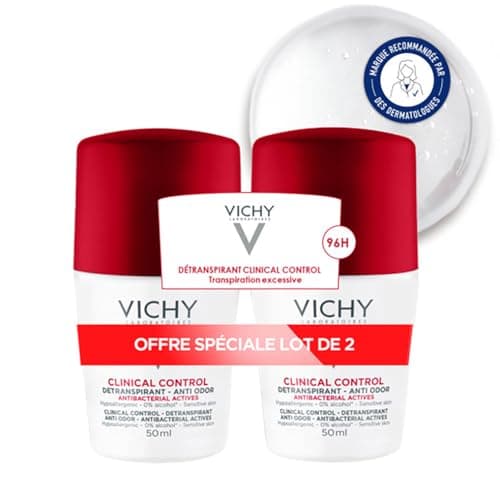 Image of Vichy Deodorant 96H Clinical Control Antiperspirant Anti-Odour Roll-On 2 x 50ml