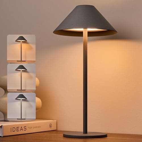 Image of Bojim Grey Table Lamp LED Touch Battery Operated USB Rechargeable for Home, Modern Small Brass Lamps Portable Wireless Bedside Reading IP54 Waterproof Cordless Lights Outdoor Garden Kitchen