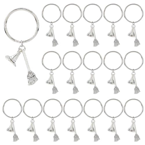 Image of SUPERFINDINGS 20Pcs Witch Broom and Witch Hat Keychain 5.5cm Halloween Hanging Key Chain Spooky Alloy Keyring Gothic Jewelry Accessories with Iron Rings for Men Women