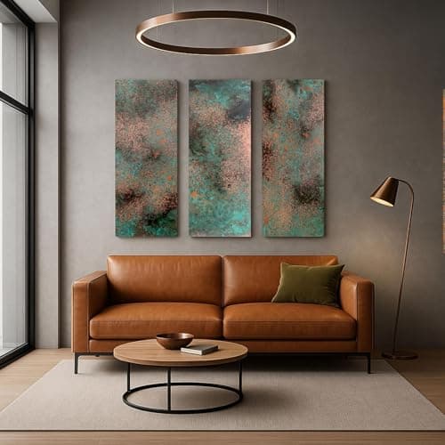 Image of CopperAndCraft Handmade Copper Wall Art Triptych Set of 3 Patinated Metal Panels Decorative Interior Wall Art 23.6" x 23.6"