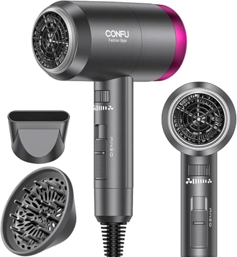 Image of CONFU 1800W HairDryer for Men, Ionic Hair Blow Dryers, Lightweight Hair Dryer with Cool Shot Button & Diffuser & Concentrator for Travel Salon Home Use, Grey