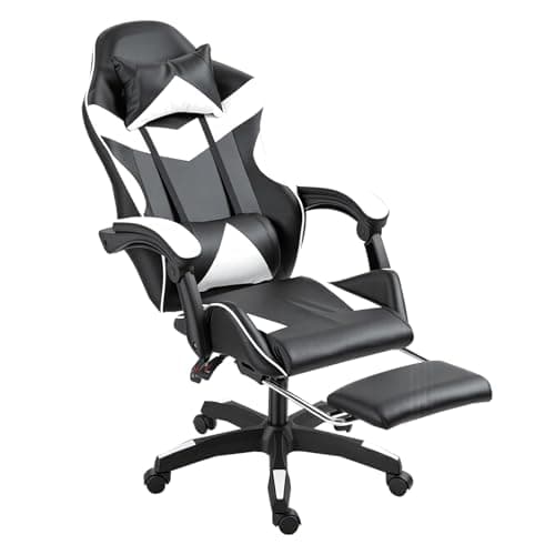 Image of Panana Gaming Racing Desk Chair Adjustable Hight Swivel Chair with Lumbar and Head Pillow (White)